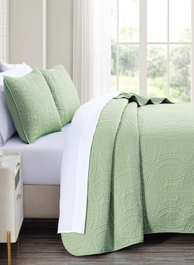 akkialla King Size Quilt Set,Sage Green Ultrasonic Bedspread,Lightweight Soft Coverlet with Modern Coin Pattern,All Season California King Bedding Set,3 Piece Set(1 Quilt,2 Pillow Shams) - Image 5